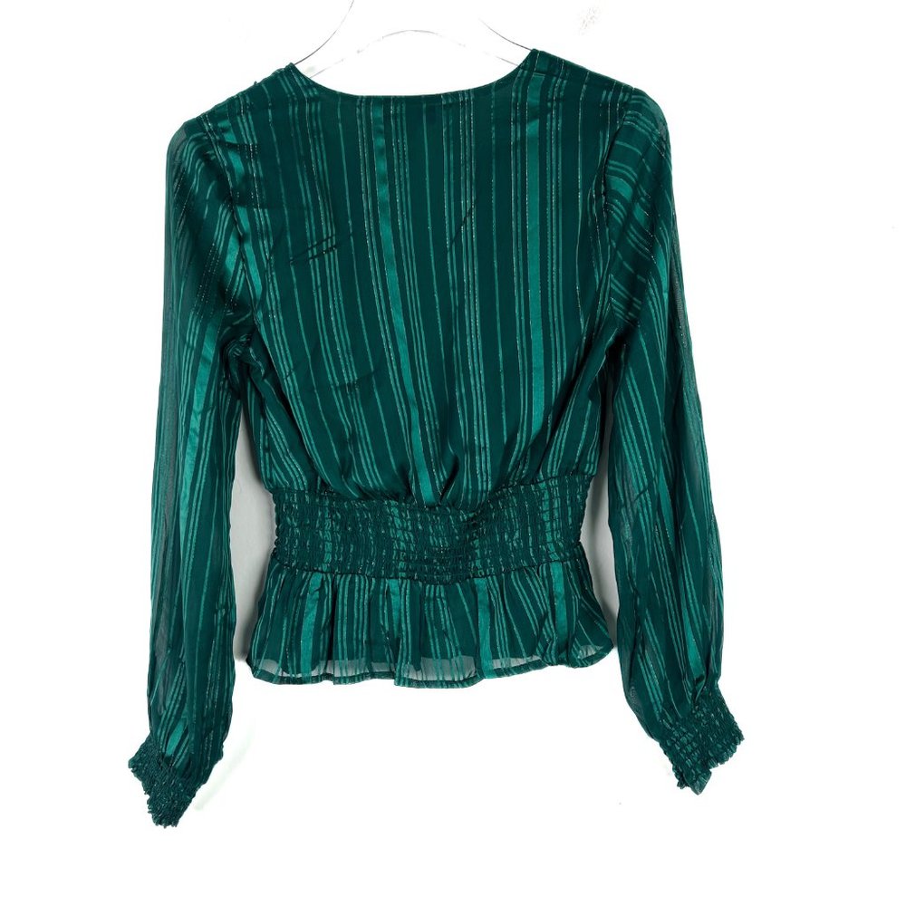 NWOT Japna Long Sleeve Striped Metallic Surplice Top Green Size XS NEW - Picture 8 of 11